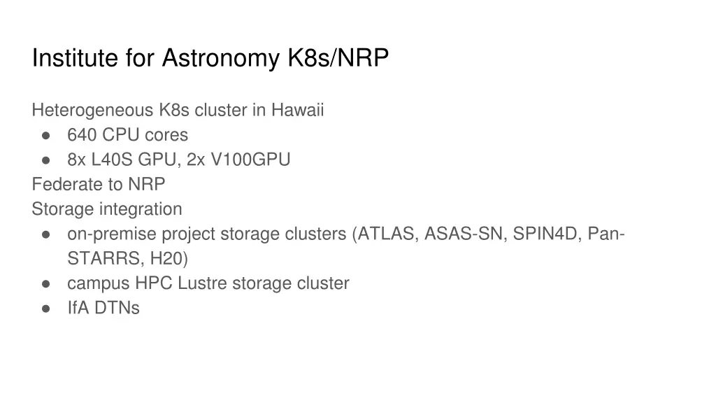 institute for astronomy k8s nrp