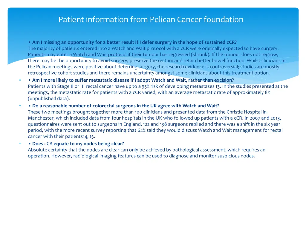 patient information from pelican cancer foundation