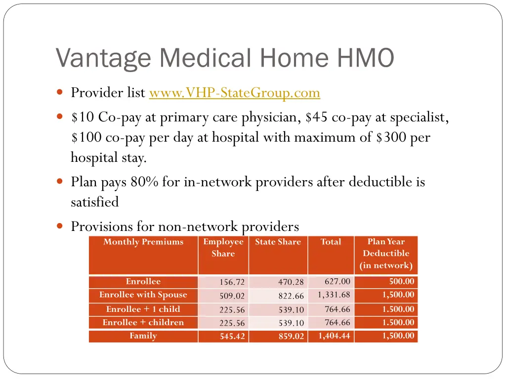 vantage medical home hmo