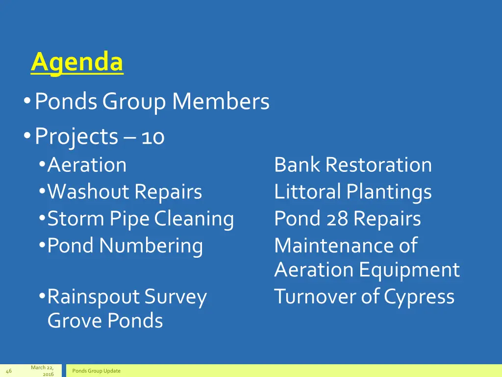 agenda ponds group members projects 10 aeration