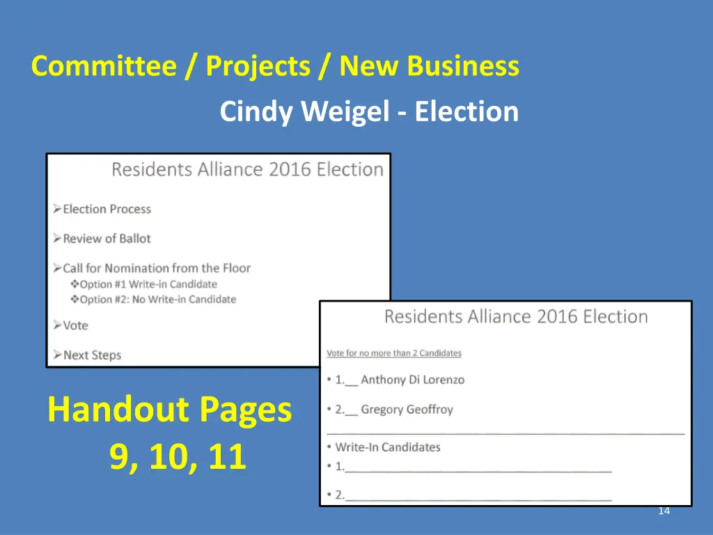 committee projects new business cindy weigel