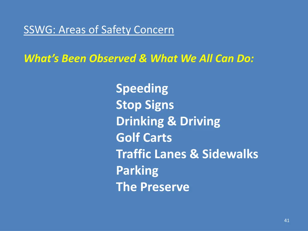 sswg areas of safety concern