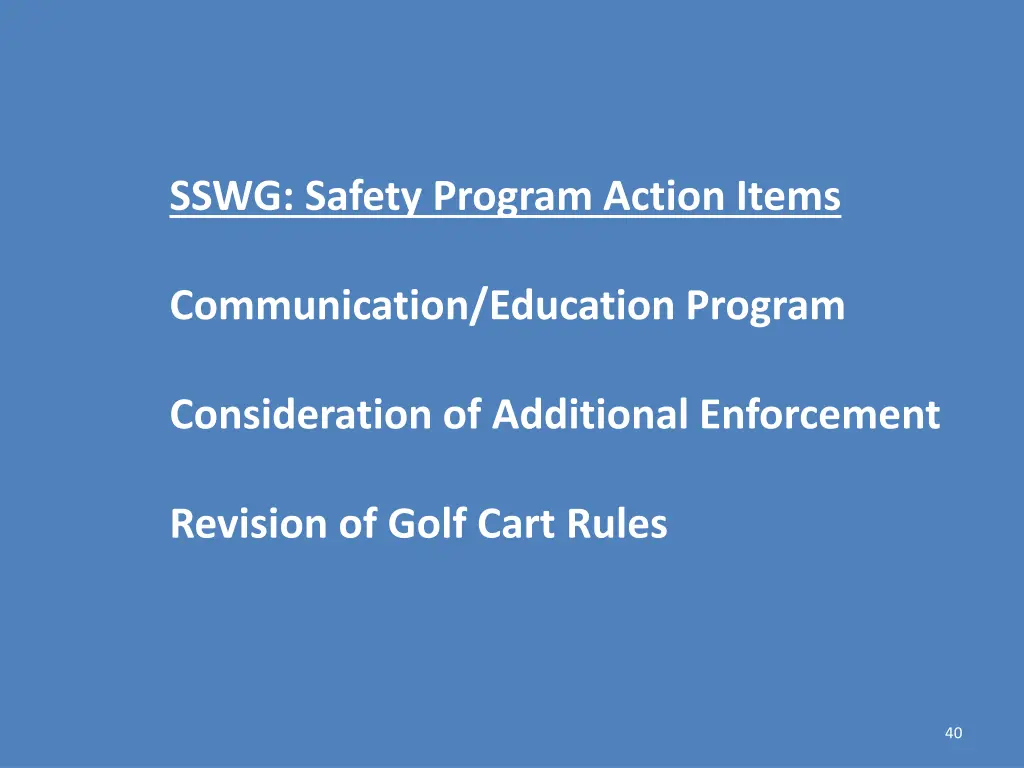 sswg safety program action items