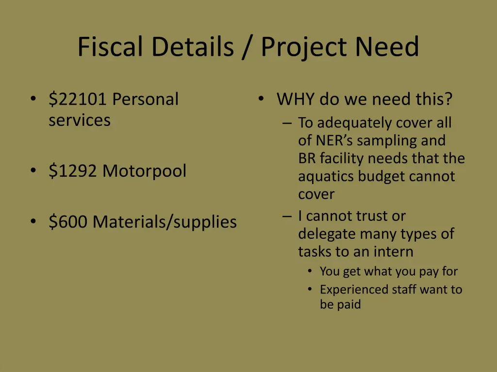 fiscal details project need