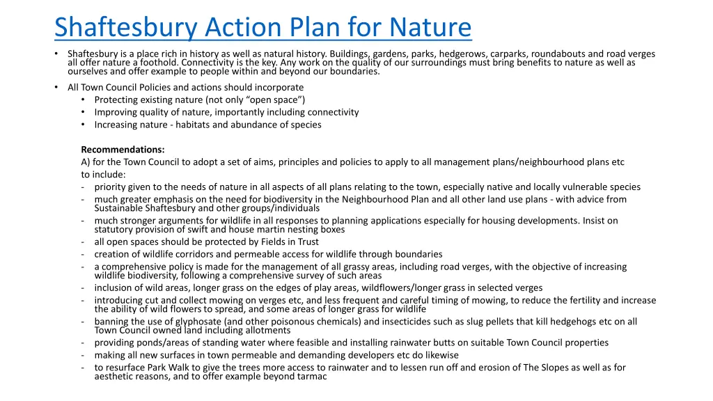 shaftesbury action plan for nature shaftesbury