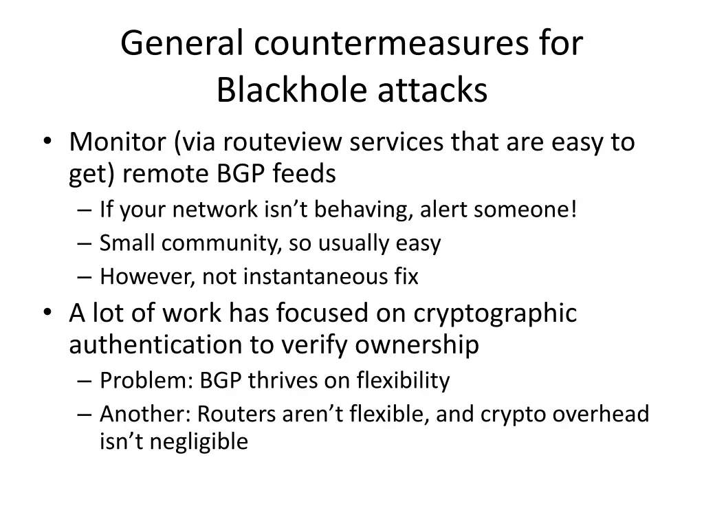 general countermeasures for blackhole attacks