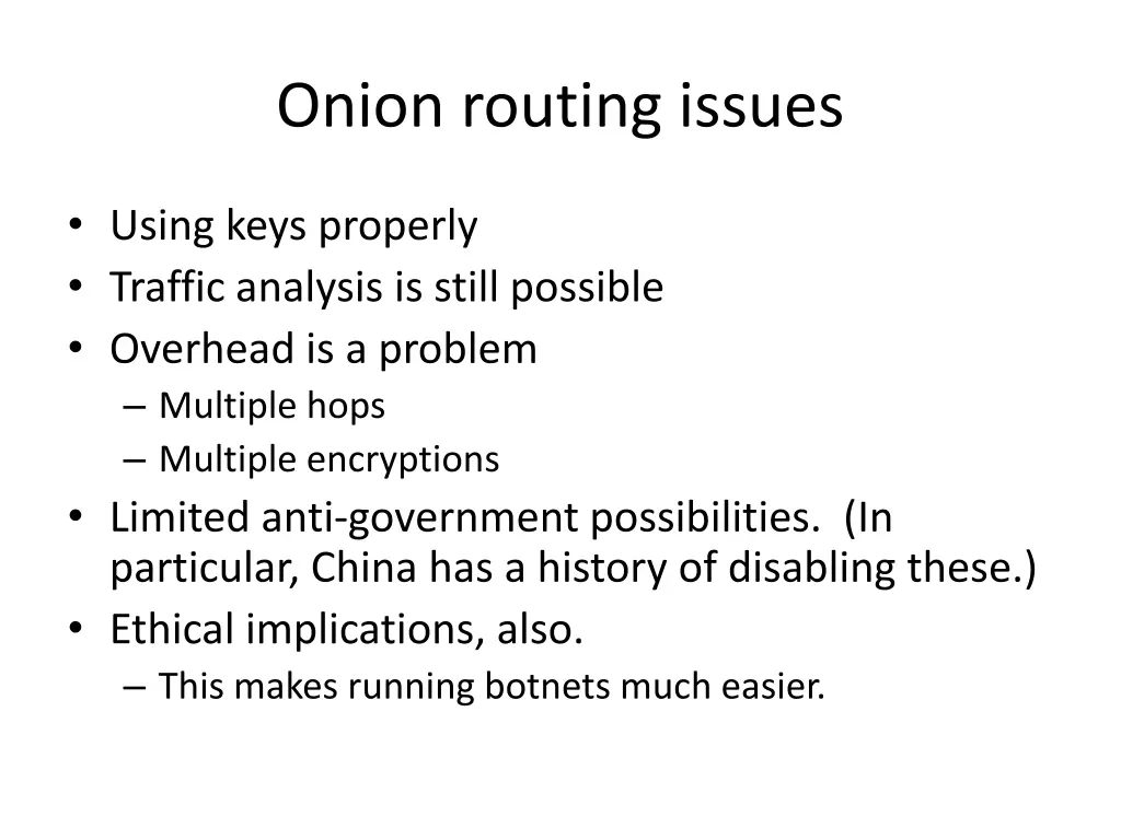 onion routing issues