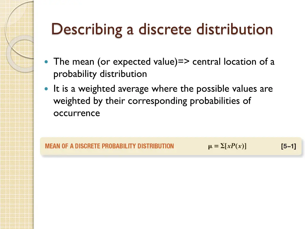 describing a discrete distribution