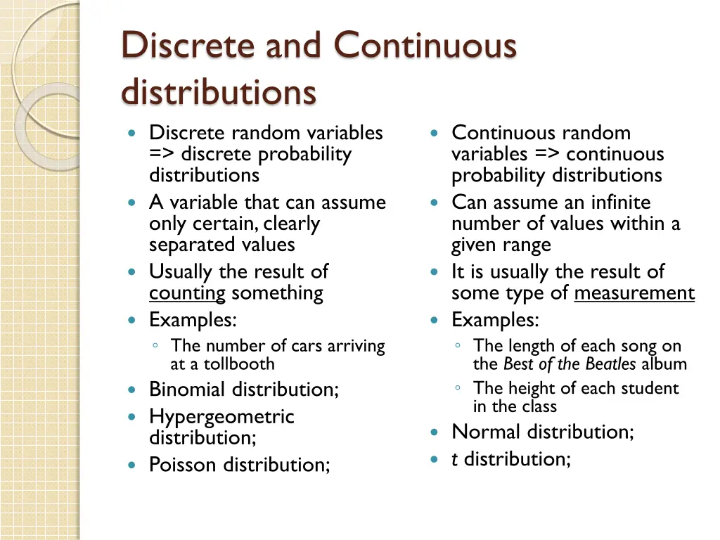 discrete and continuous distributions discrete