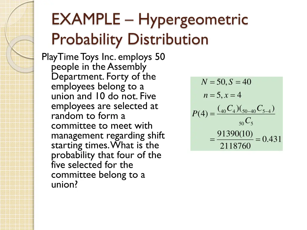 example hypergeometric probability distribution