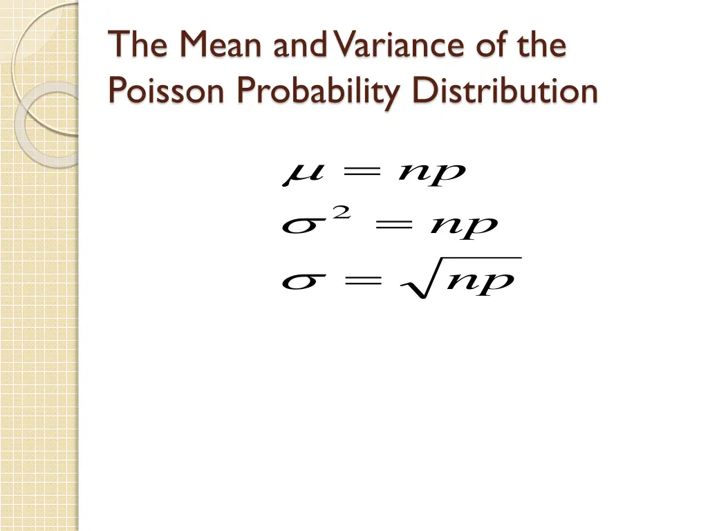 the mean and variance of the poisson probability