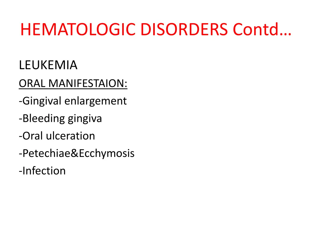 hematologic disorders contd