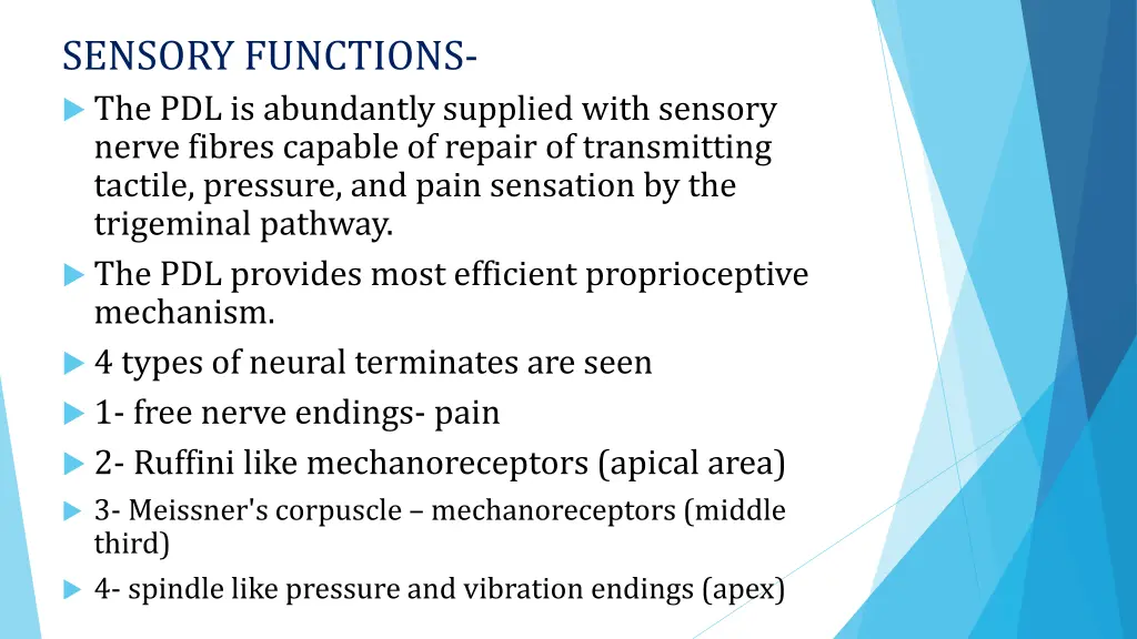 sensory functions the pdl is abundantly supplied