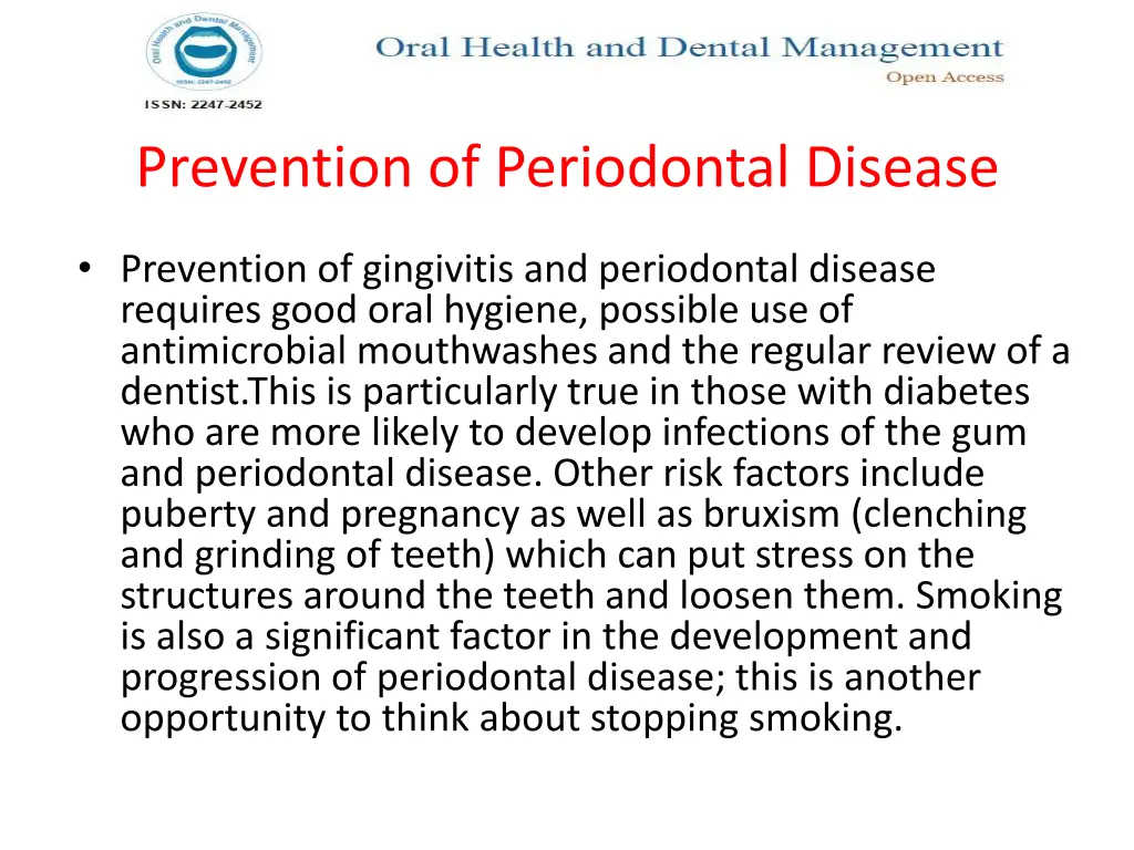 prevention of periodontal disease