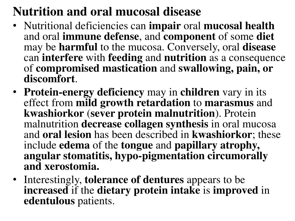 nutrition and oral mucosal disease nutritional