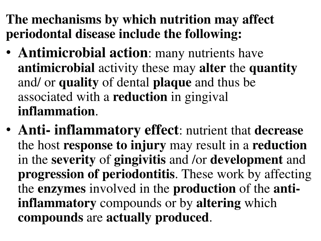 the mechanisms by which nutrition may affect