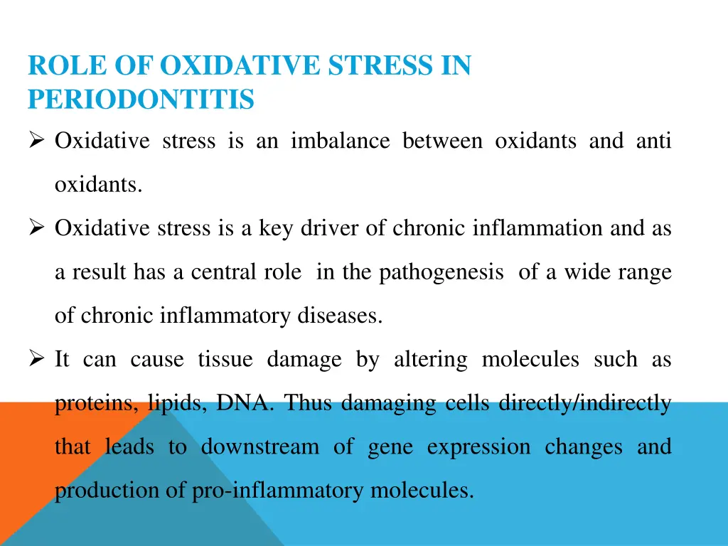 role of oxidative stress in periodontitis