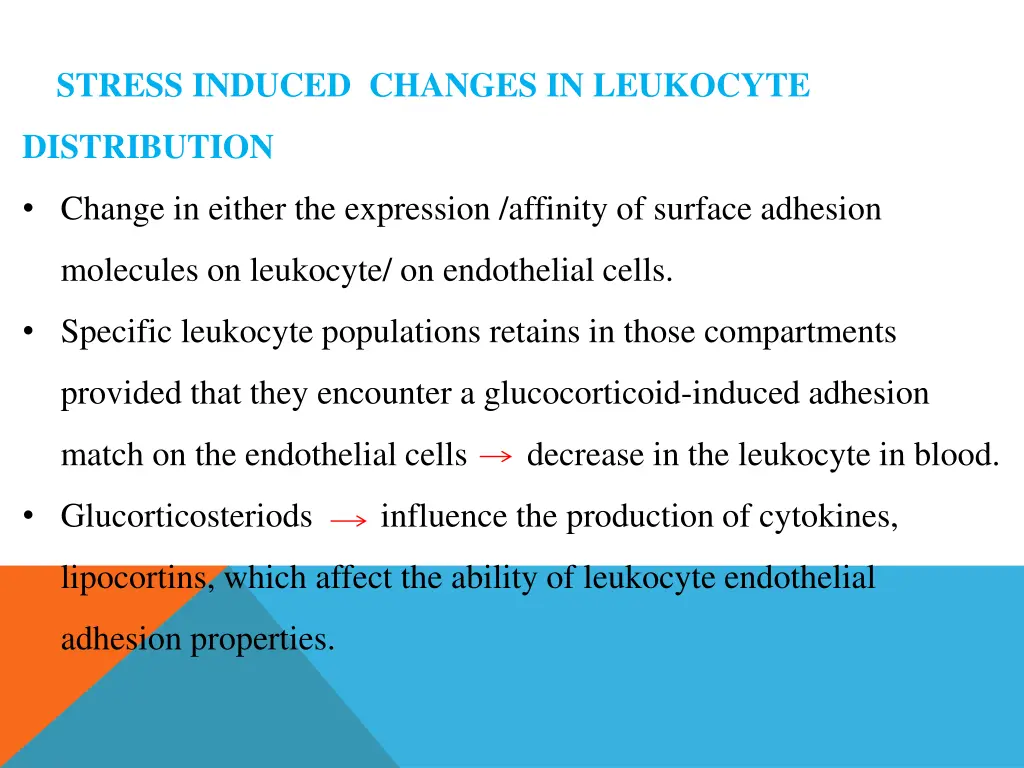 stress induced changes in leukocyte