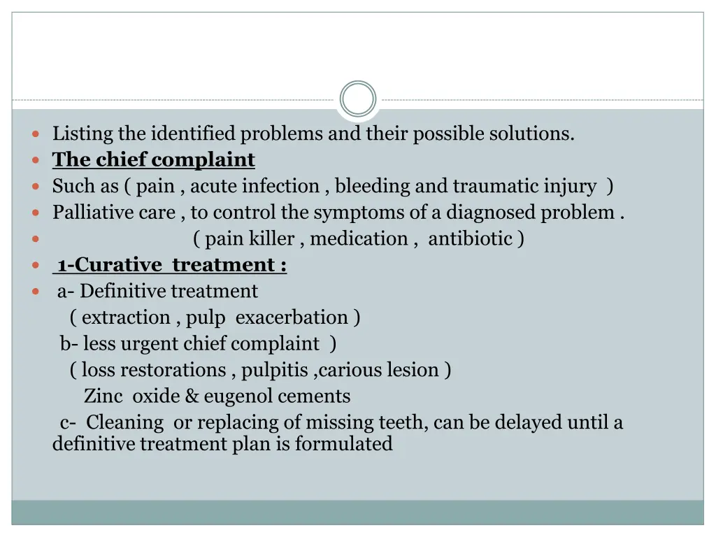 listing the identified problems and their