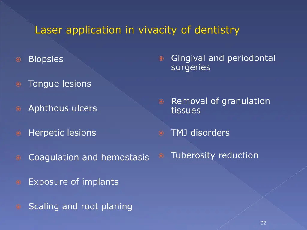 laser application in vivacity of dentistry