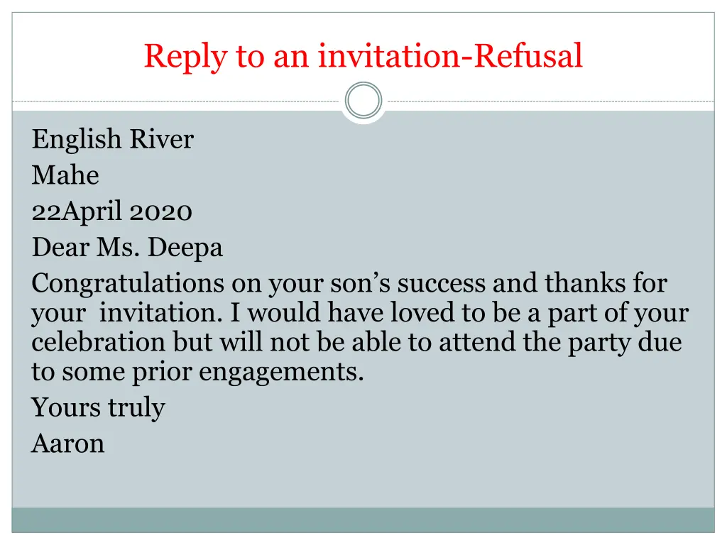 reply to an invitation refusal