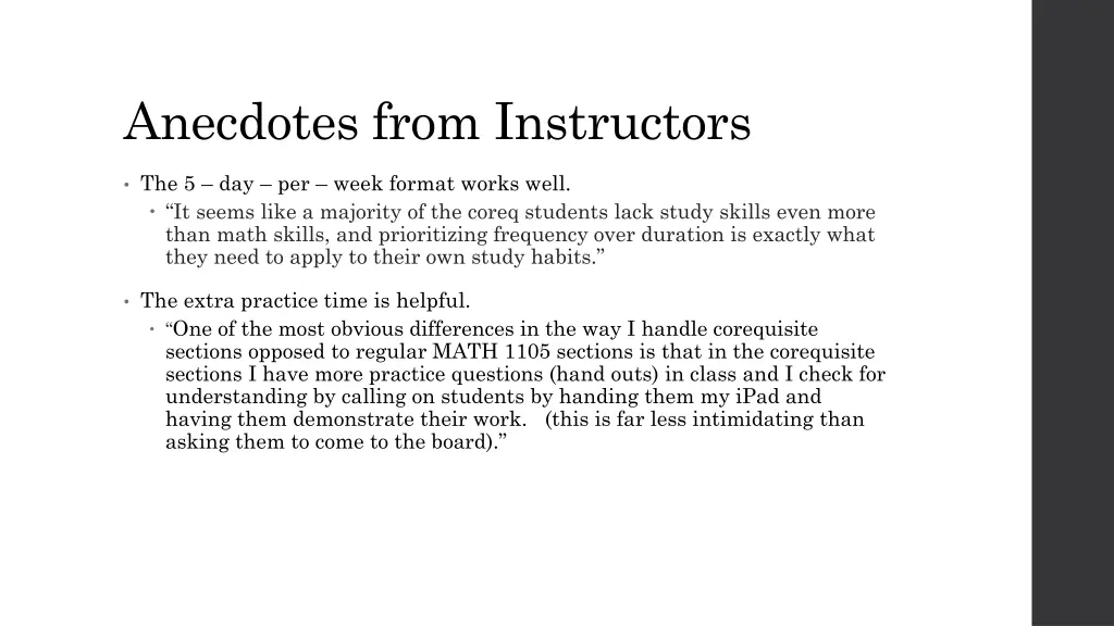 anecdotes from instructors