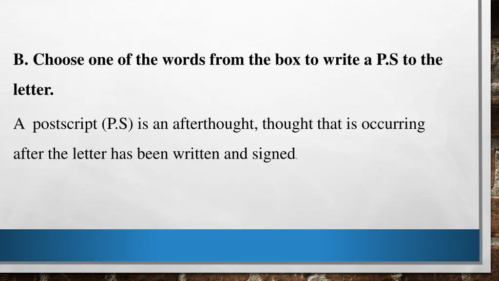 b choose one of the words from the box to write