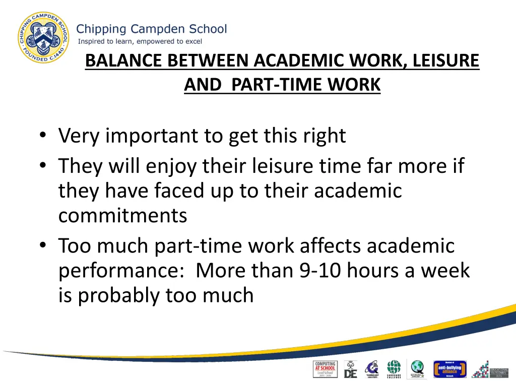 balance between academic work leisure and part