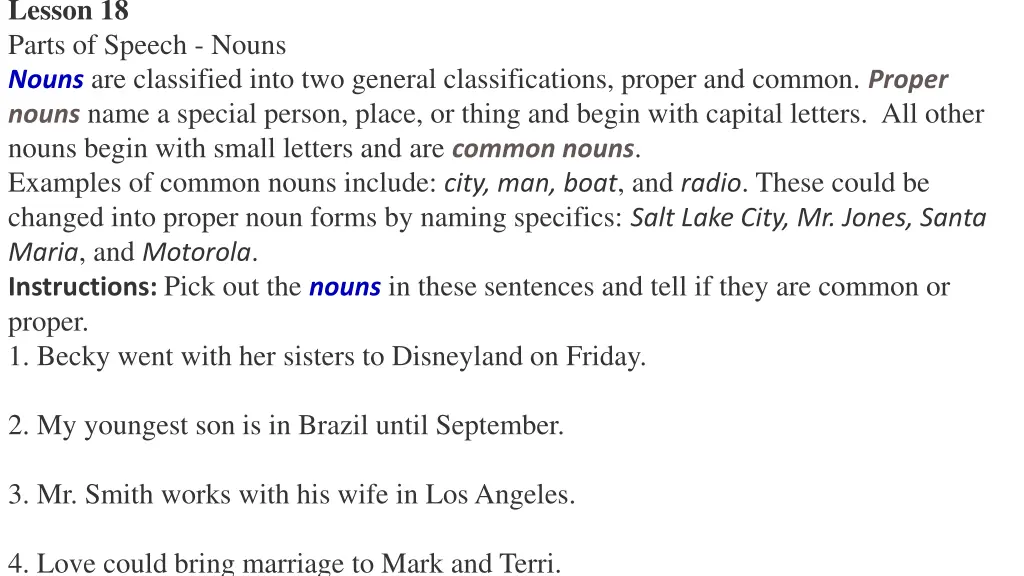 lesson 18 parts of speech nouns nouns