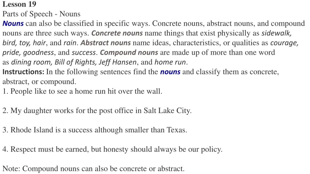 lesson 19 parts of speech nouns nouns can also