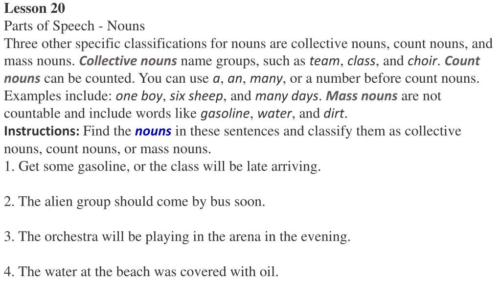 lesson 20 parts of speech nouns three other