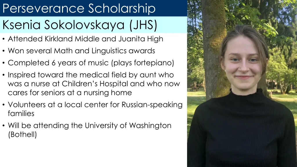 perseverance scholarship ksenia sokolovskaya jhs