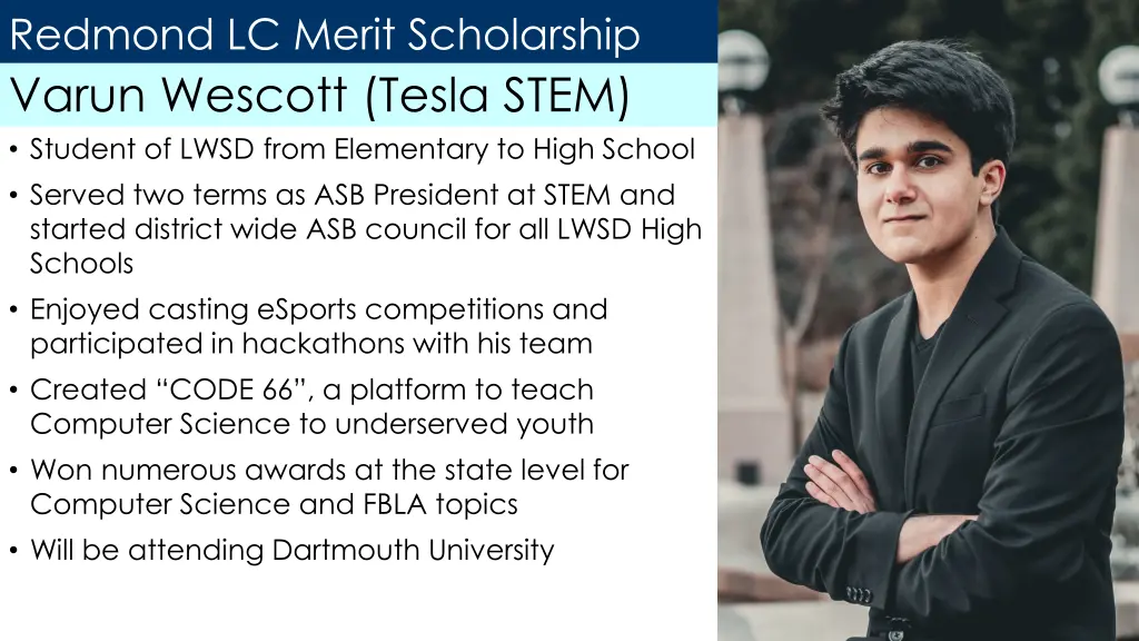 redmond lc merit scholarship varun wescott tesla