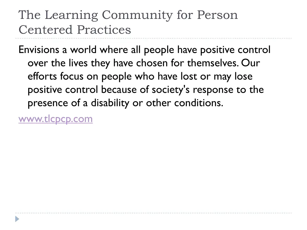 the learning community for person centered