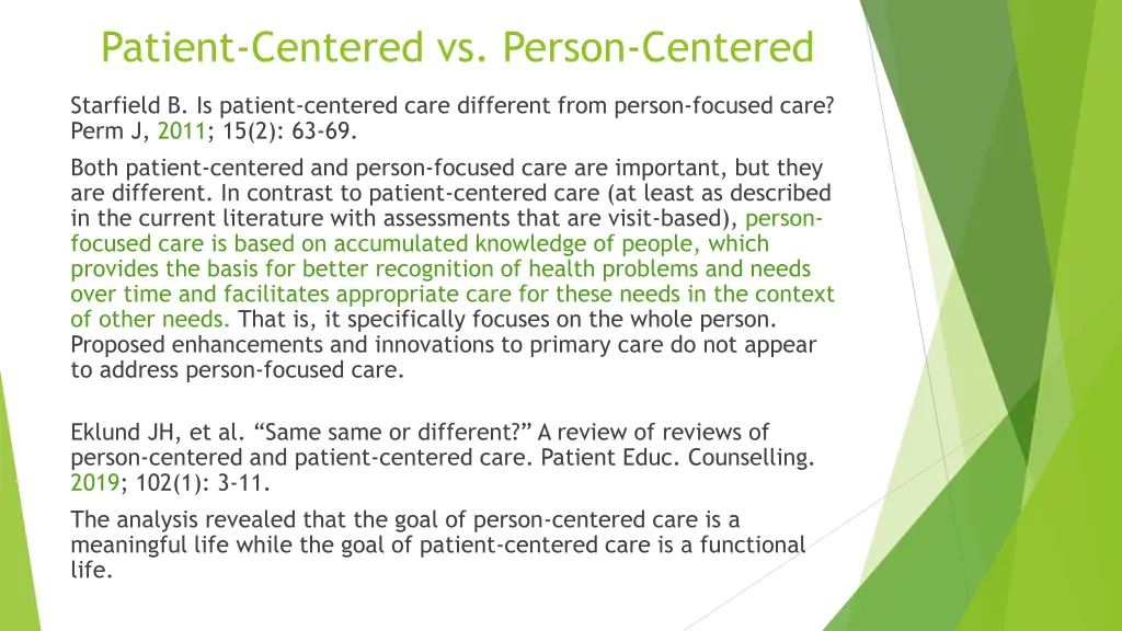 patient centered vs person centered