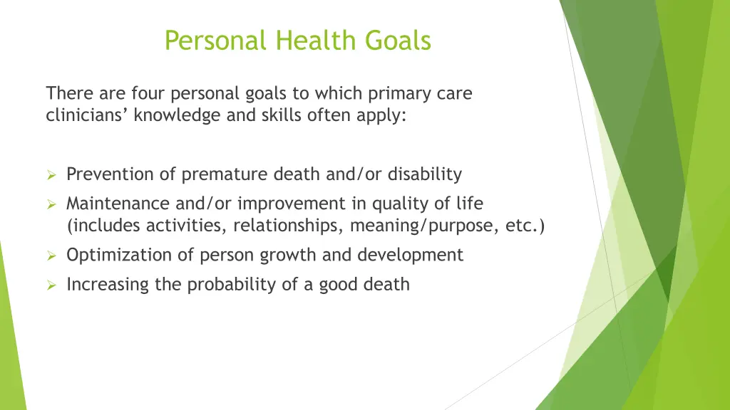 personal health goals