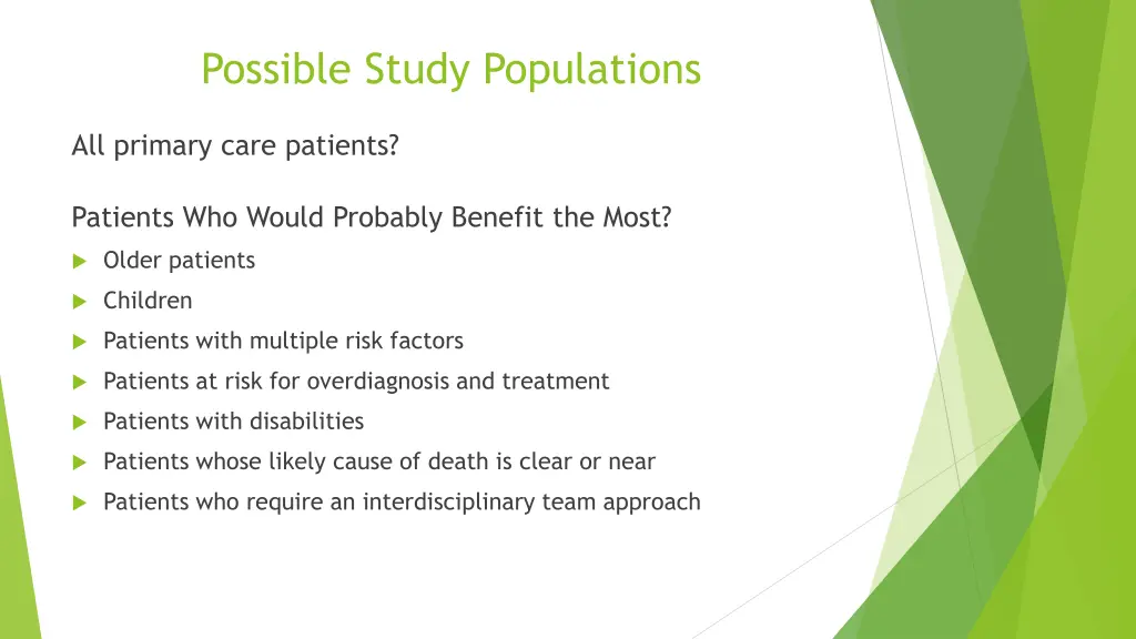 possible study populations