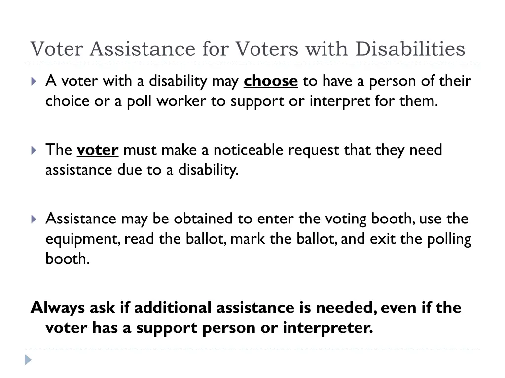 voter assistance for voters with disabilities