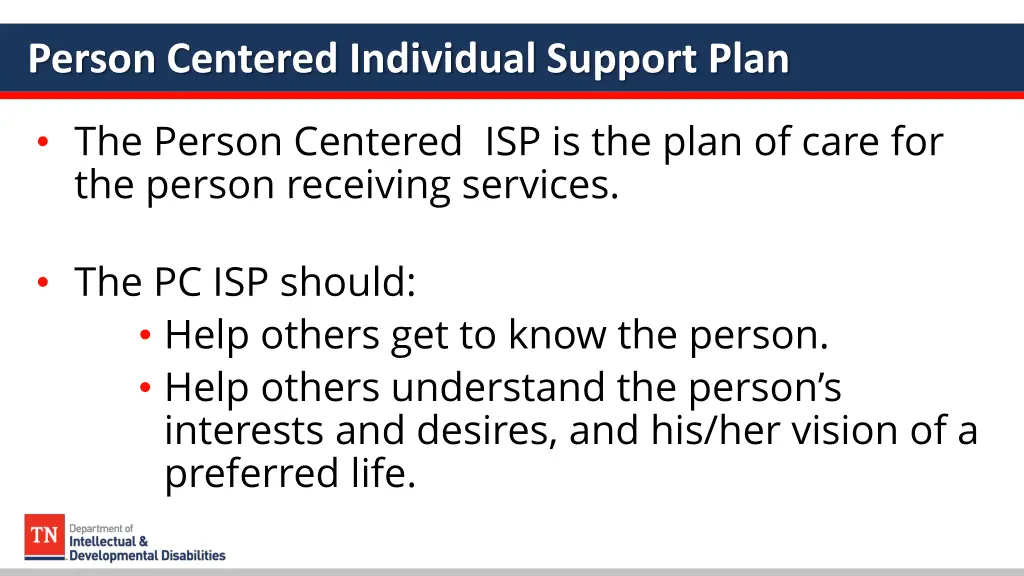 person centered individual support plan