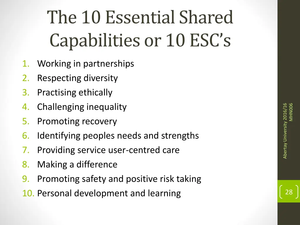 the 10 essential shared capabilities or 10 esc s