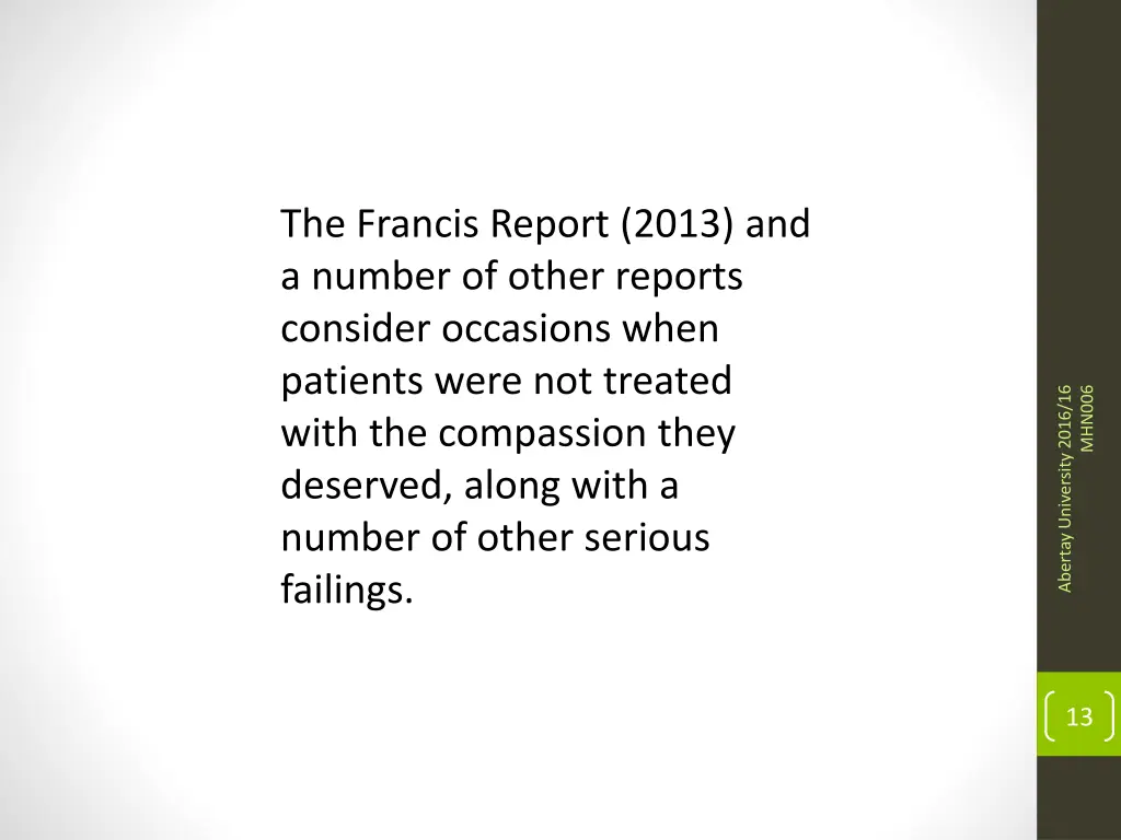 the francis report 2013 and a number of other