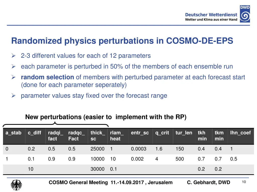 randomized physics perturbations in cosmo de eps