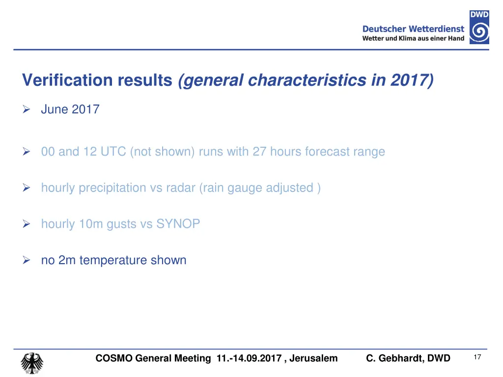 verification results general characteristics