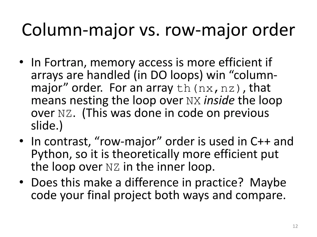 column major vs row major order