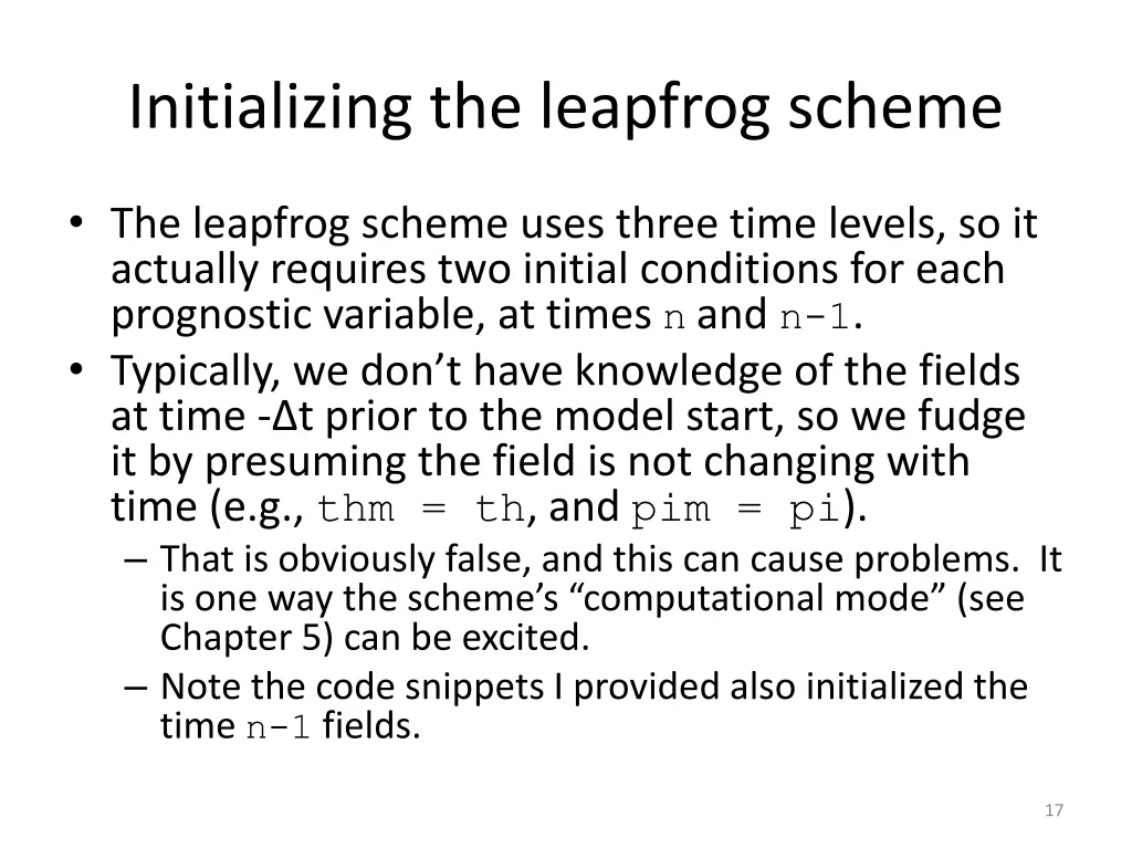 initializing the leapfrog scheme