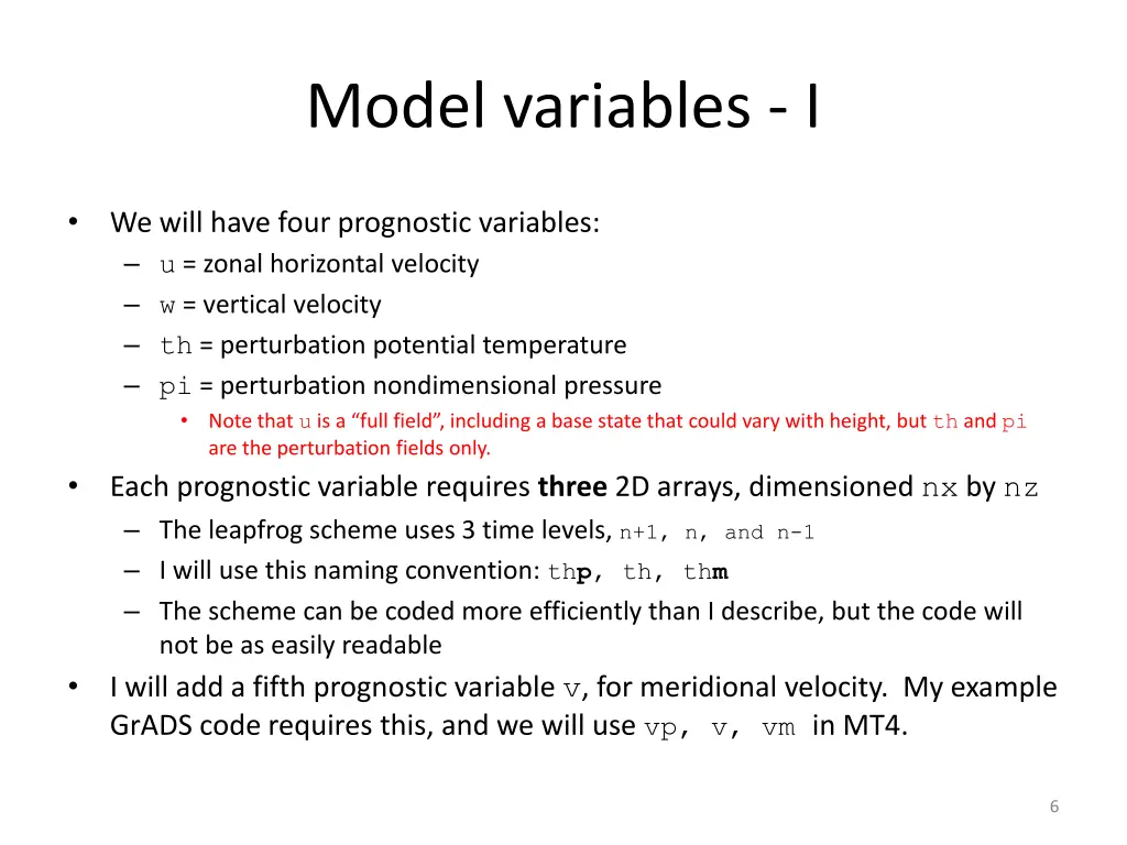 model variables i