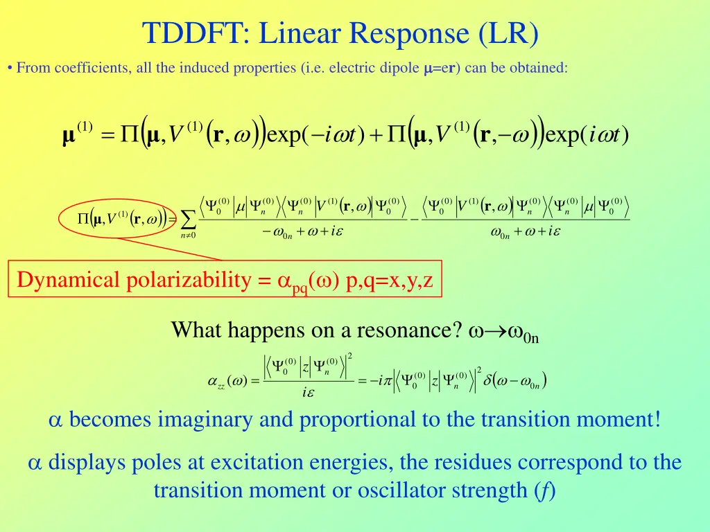 tddft linear response lr from coefficients