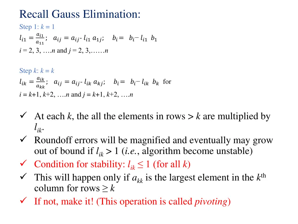 recall gauss elimination step