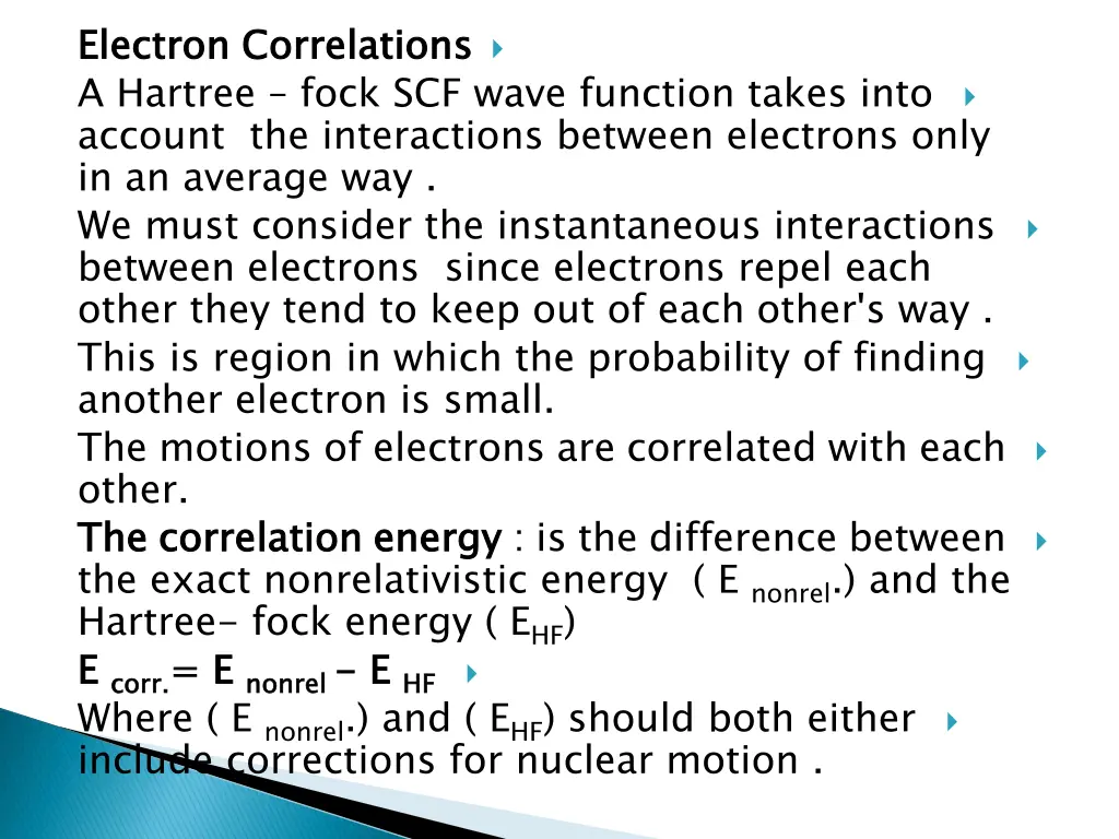 electron correlations a hartree fock scf wave