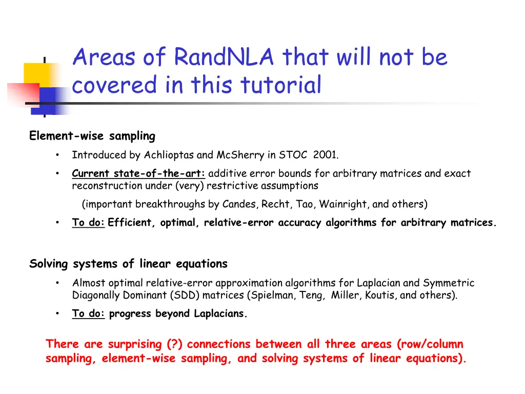 areas of randnla that will not be covered in this 1